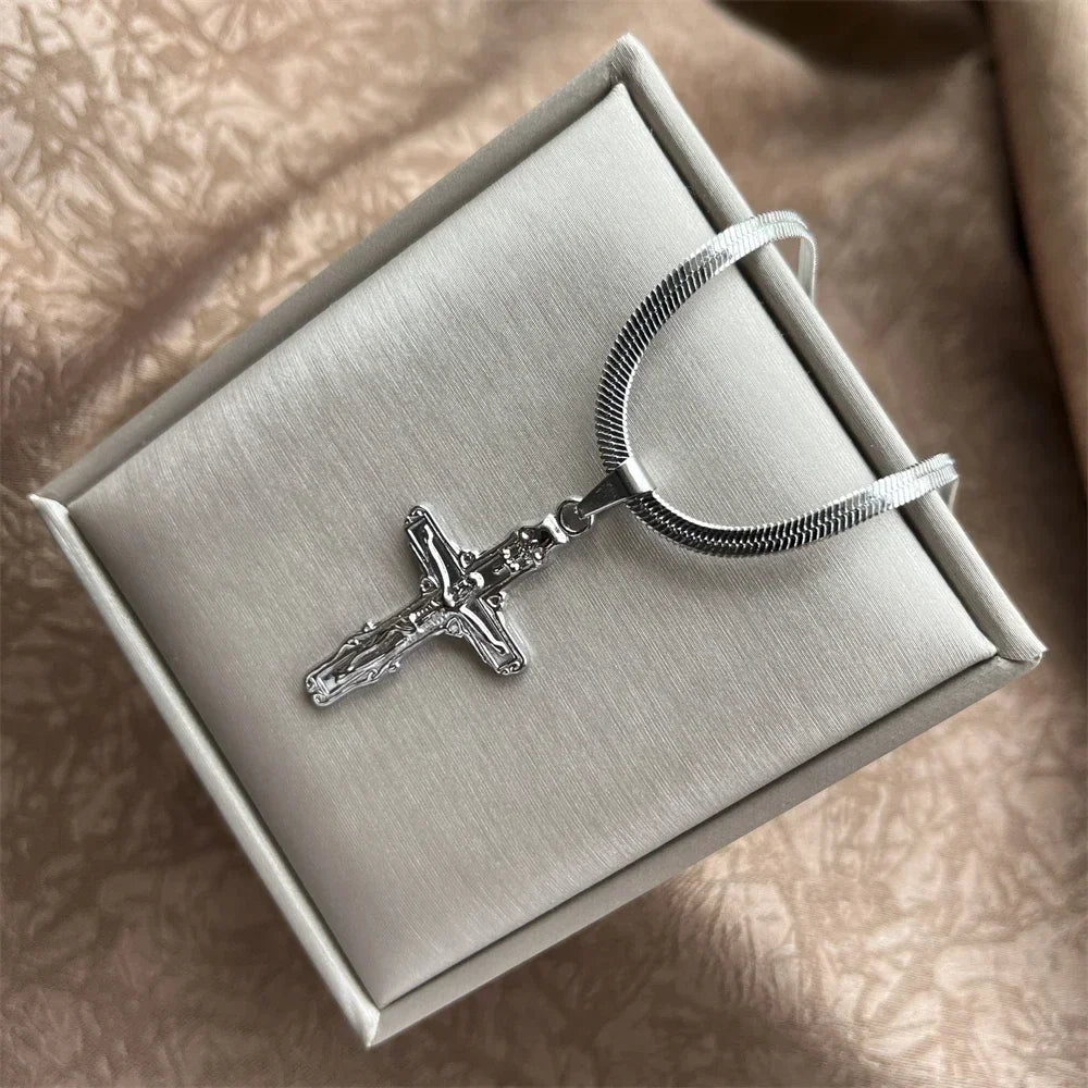 Stainless Steel Jesus Cross Necklace | Christian Pendant Jewelry for Men and Women detail view