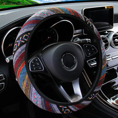 1 Linen Breathable Fabric Bohemian Style Automotive Supplies Without Inner Ring Steering Wheel Cover