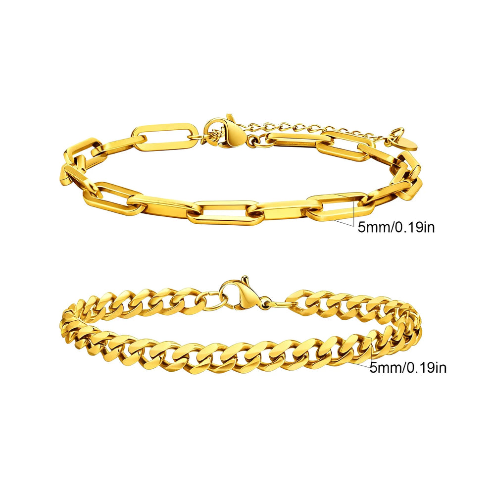 Men's Stainless Steel Chain Bracelets Set | 2pcs Silver Gold Black Twist Rope & Cuban alternate view