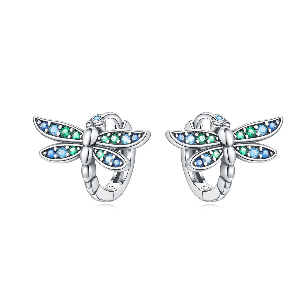 PANPOKI Original 925 Sterling Silver Purple Butterfly Insect Earrings Women Hoop Earring detail view