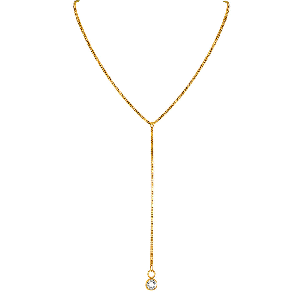 Golden Color Lariat Necklace for Women, Dainty Y Shape Layered Long Necklaces, CZ Dro alternate view