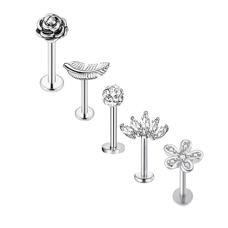 5pcs Tragus Stud Earring Set | Heart CZ Cartilage Piercing Jewelry detail view
