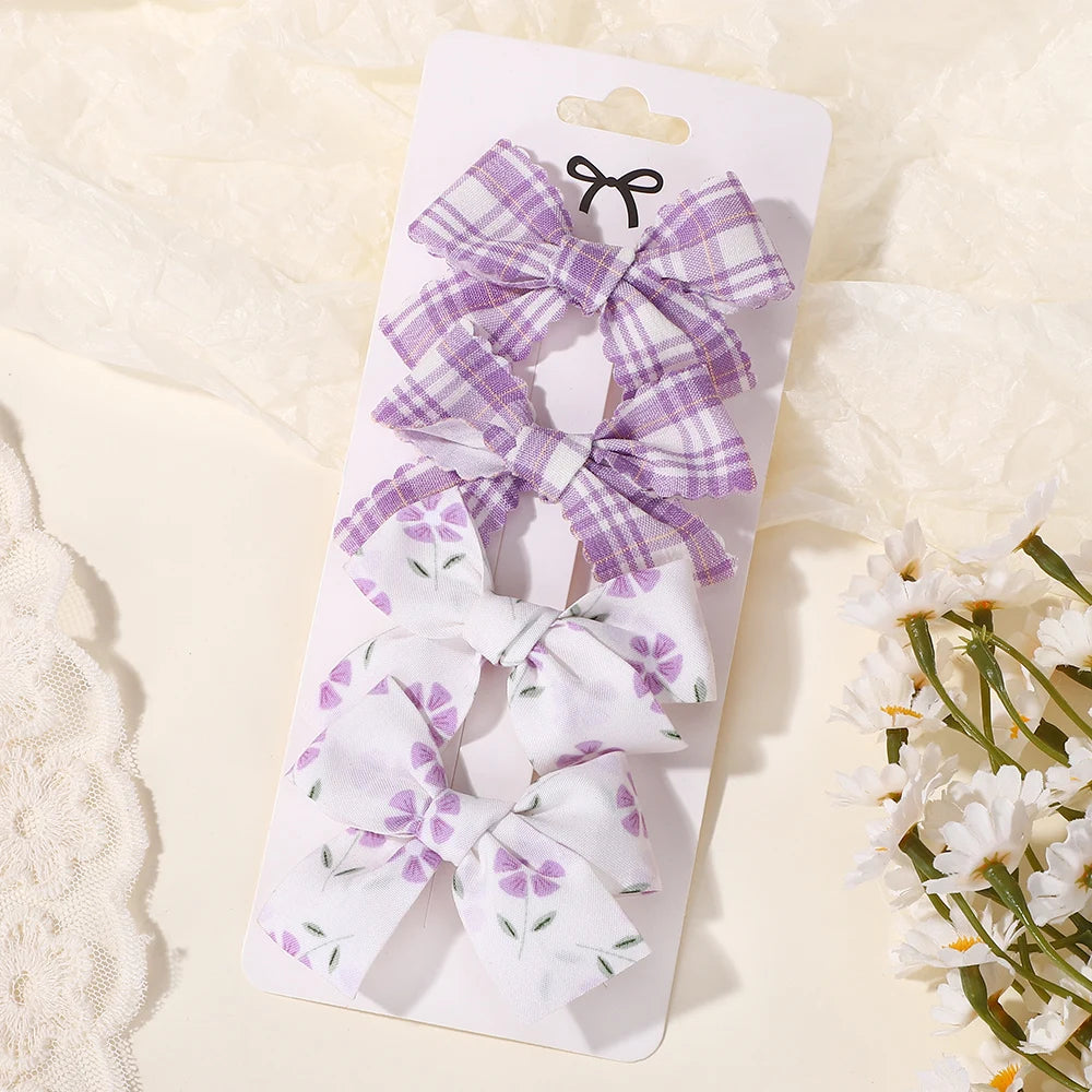 4Pcs/Set Sweet Hair Bows Hair Clip Children Lovely Bowknot Hair Pins for Baby Girls Hair Accessories Print Hollow Hairgripe Gift