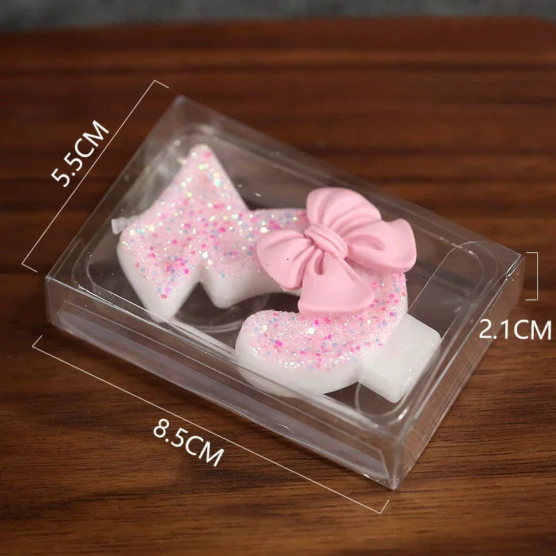 Pink Bow 3D Number Cake Candles for Birthday Party Decorations Birthday