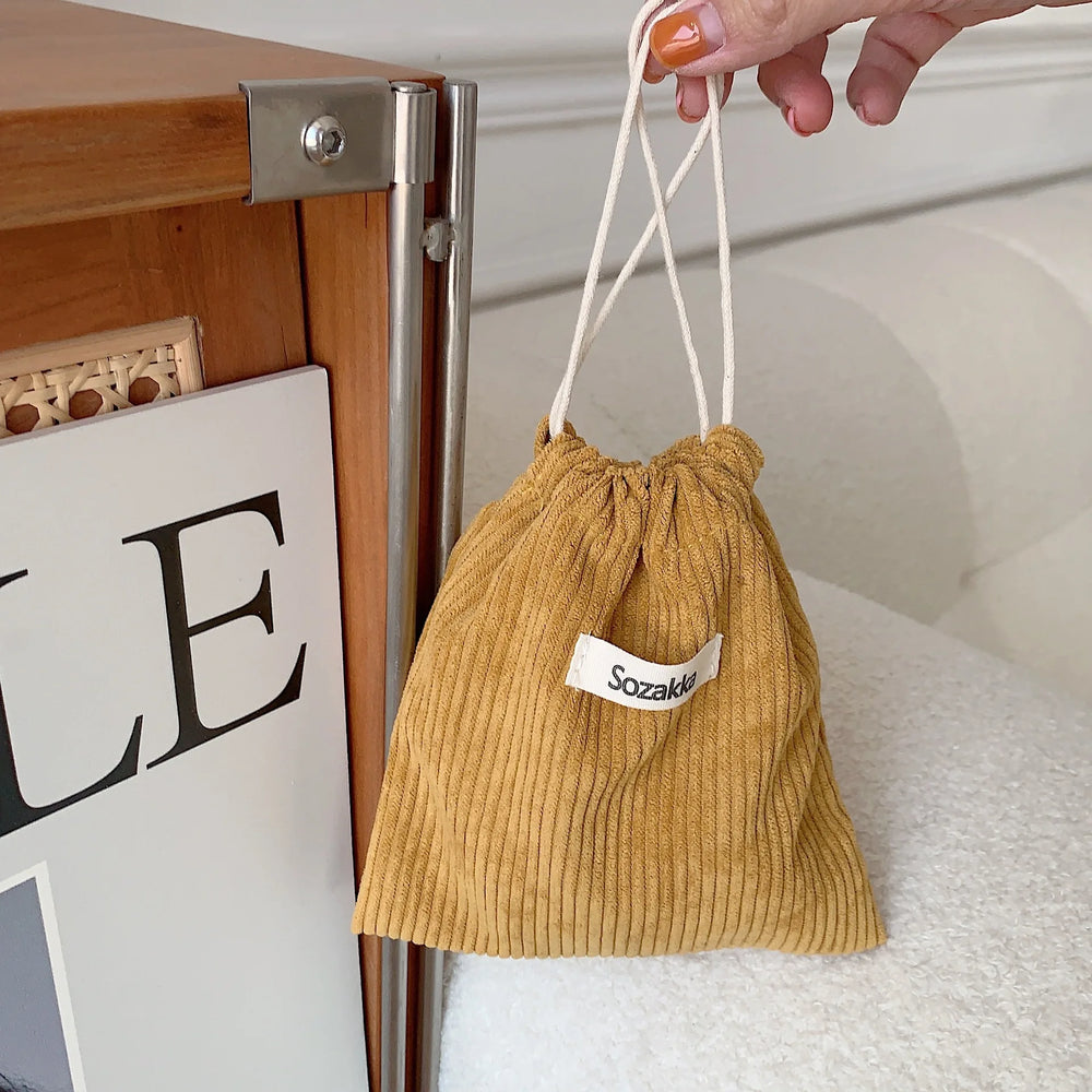 Corduroy Drawstring Pouch | Versatile Storage Bag for Jewelry, Cosmetics, and Small additional angle