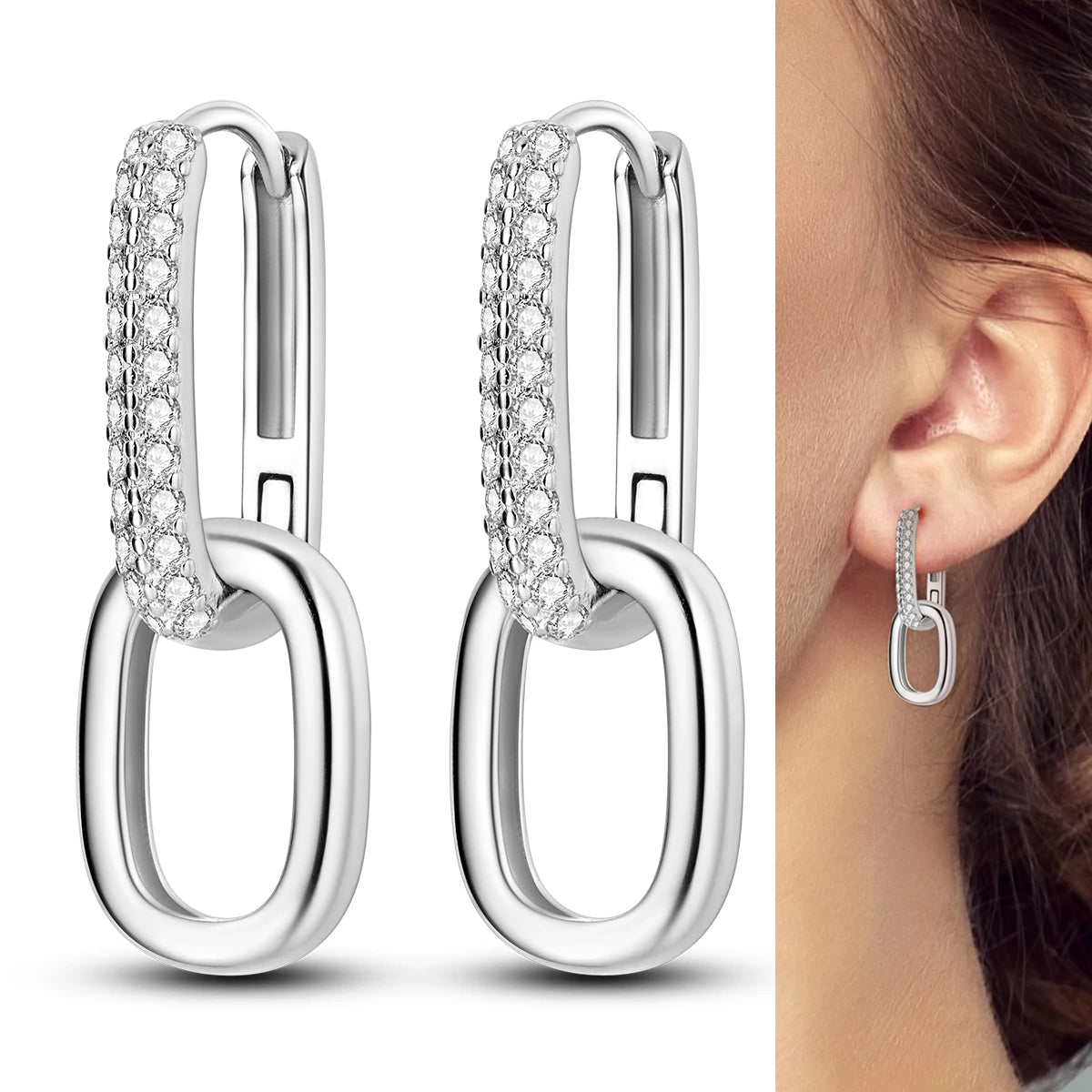 Hot Sale 925 Sterling Silver Heart Earrings Fit Original Charms Hoop Earrings For W additional angle