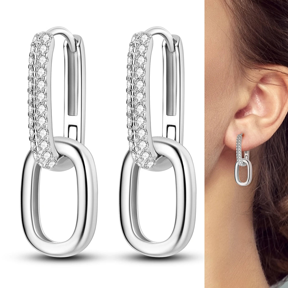 Hot Sale 925 Sterling Silver Heart Earrings Fit Original Charms Hoop Earrings For W additional angle