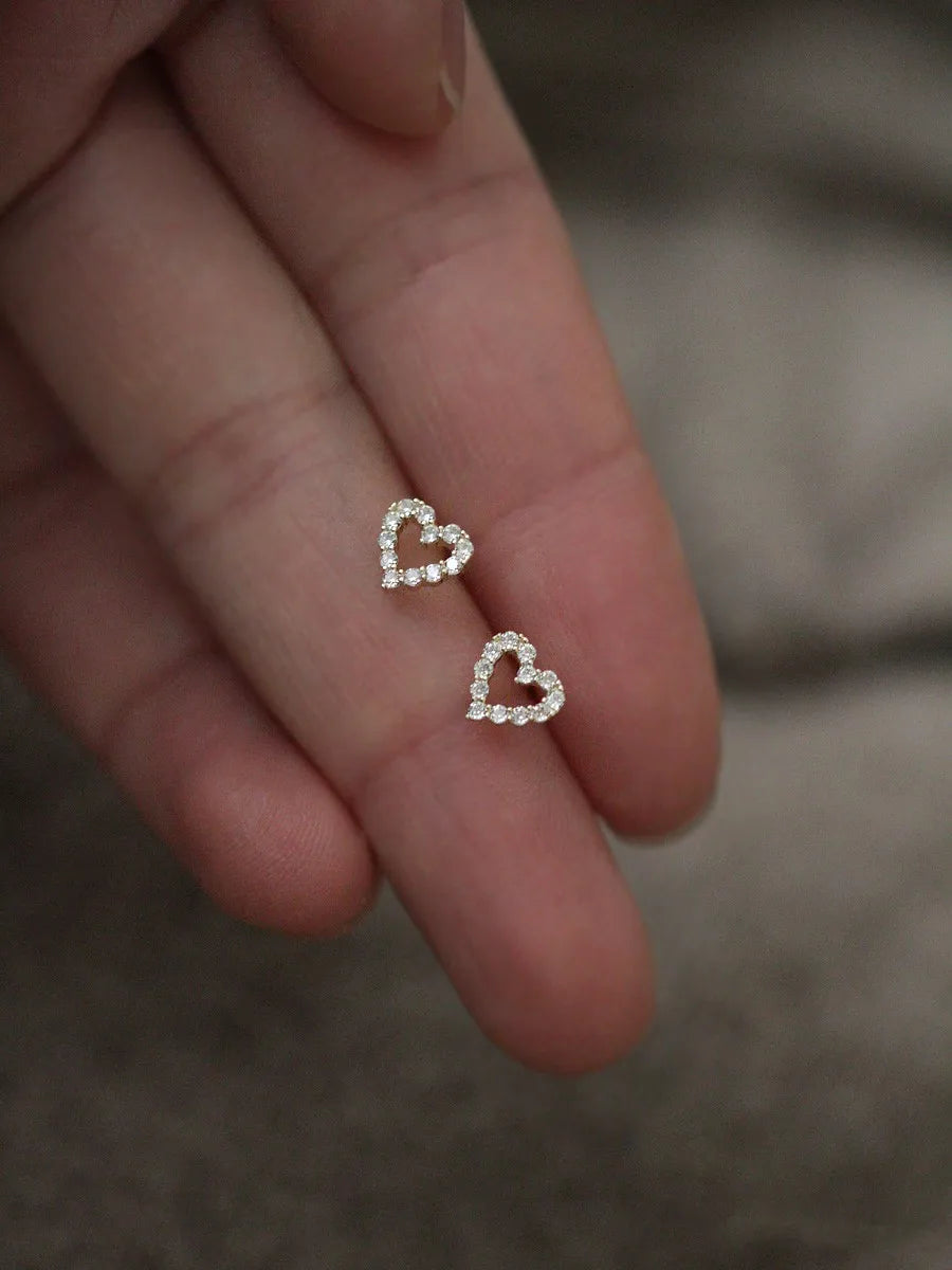 925 Silver Needle Simple Shiny Zircon Earrings Gold Plating Jewelry Crystal Stud Earri close-up view
