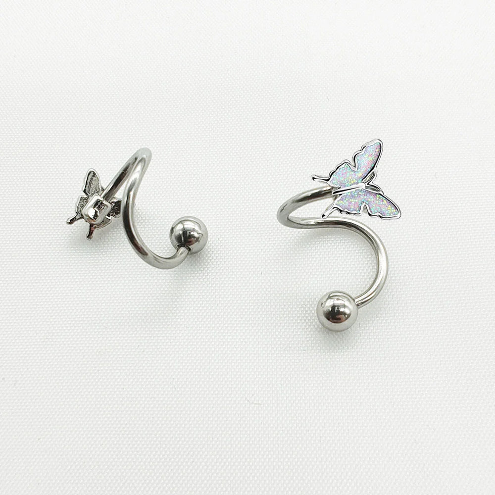 1pcs Cute Stainless Steel Spiral Butterfly Stud Earrings,Hypoallergenic Daith Tragus lifestyle view