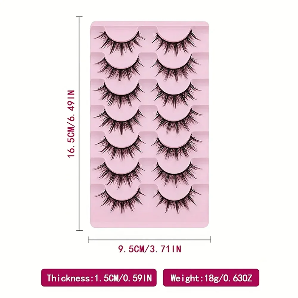 7 Pairs Manga Lashes - Natural Look, 3D Volume, Wispy, Fluffy, Spiky, Anime & Cosplay close-up view