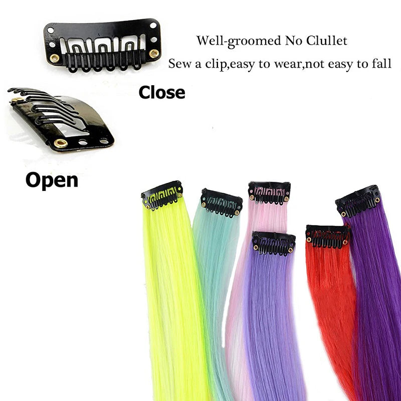 10pcs 22Inch Synthetic Long Straight Hair Extensions Clip in Colored Party Highlights alternate view