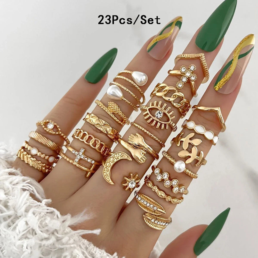 30Pcs Bohemian Geometric Knuckle Rings Set For Women Gold Silver Color Finger Ring additional angle
