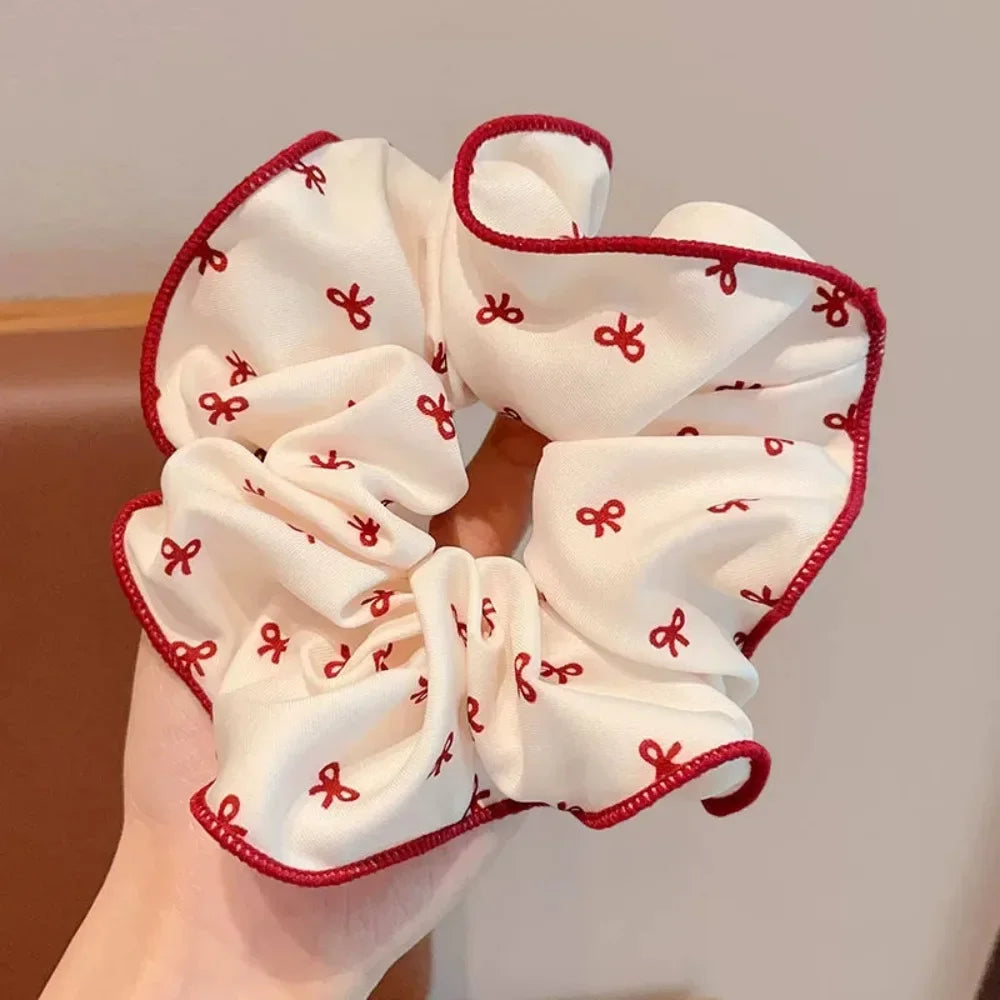 2/3pcs High End Red Cute Dot Plaid Scrunchies for Women Girls Soft Elastic Hair Ties lifestyle view