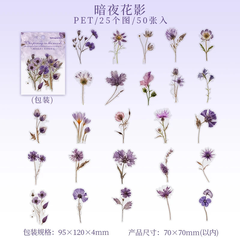Journal GO 50pcs Dried Flower Collection PET Stickers Decorative Handmade Scrapbooking Material Diary Album Craft Card DIY Label