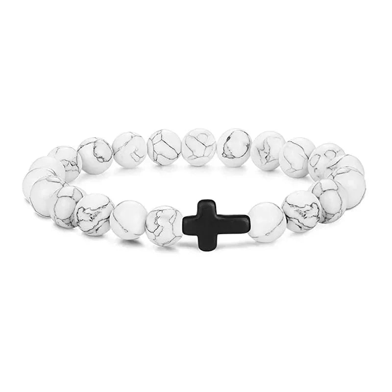 Prayer Men Natural Stone Wood Beads Rosary Hematite Cross Bracelets Onyx Meditation B alternate view