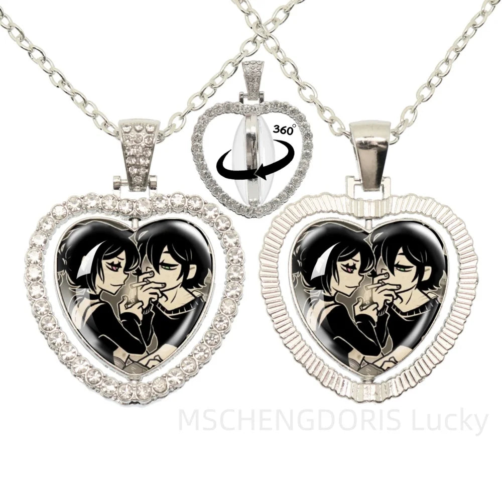 The Coffin Of Andy And Leyley Cosplay Necklace | Double Sided Glass Cabochon Heart Pe lifestyle view