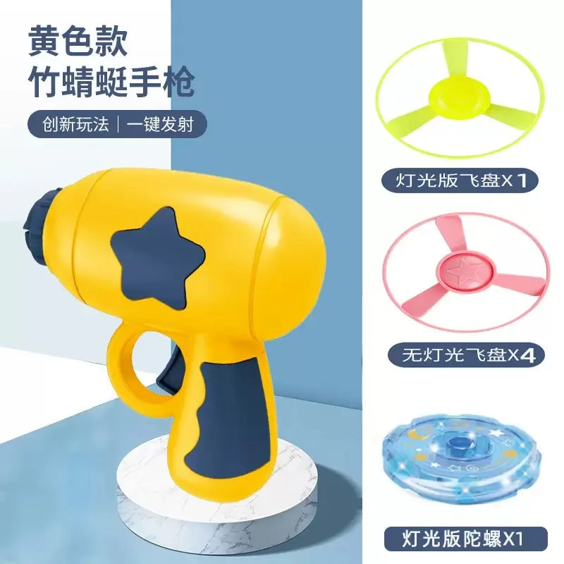 Glowing Bamboo Dragonfly Toy | Rotating Flash Frisbee with Shooting Gun additional angle