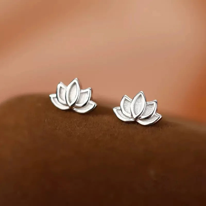 925 Sterling Silver Lotus Flower Small Stud Earrings For Women Piercing Luxury Elegant High Jewelry