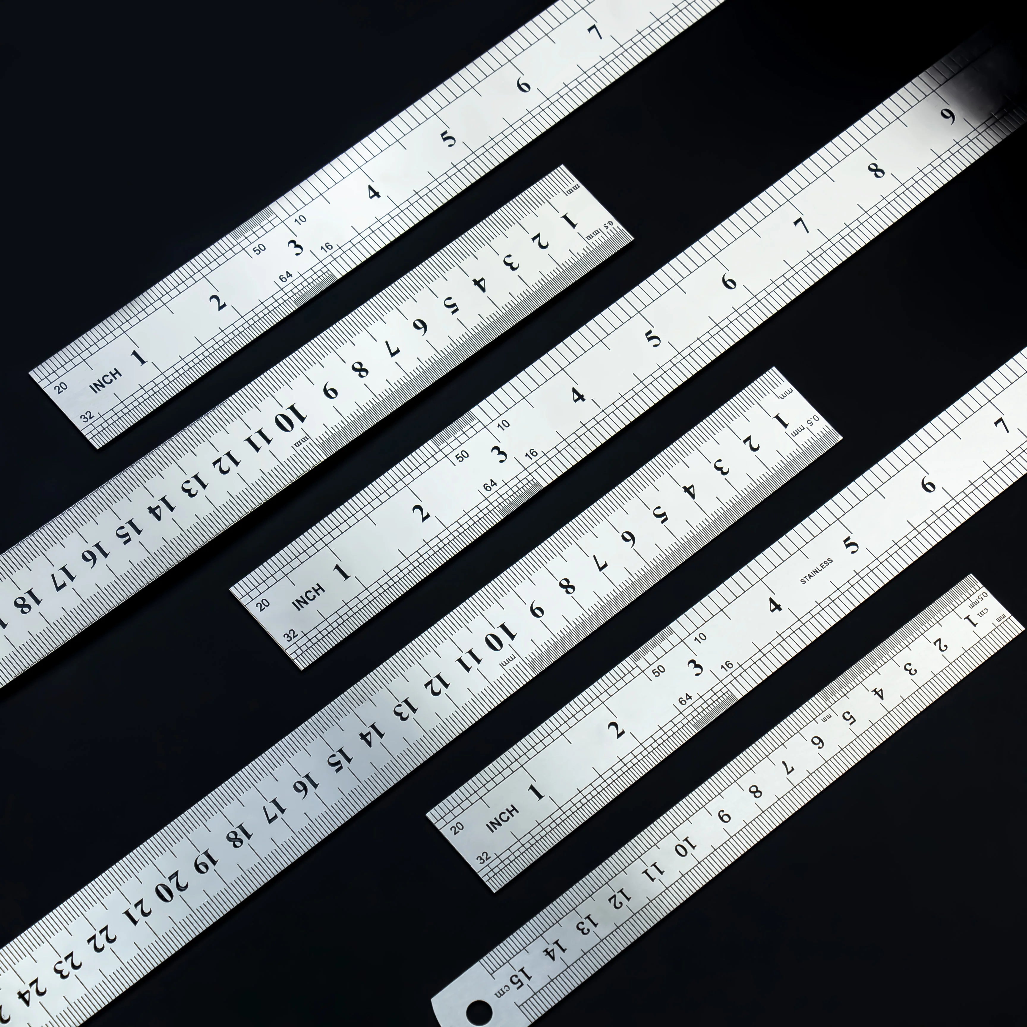 Thickened Steel Ruler | 15/20/30/40/50/60cm | Dual CM & Inch Scale | Precise Measureme close-up view
