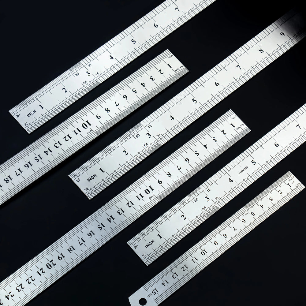 Thickened Steel Ruler | 15/20/30/40/50/60cm | Dual CM & Inch Scale | Precise Measureme close-up view