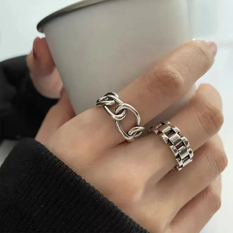 925 Sterling Silver Finger Rings New Fashion Creative Cross Hollow Chain Geometric Party Jewelry Gif