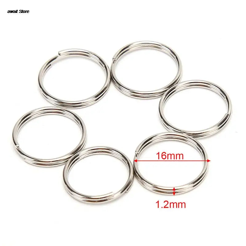 100 Polished Silver Split Key Rings | Stainless Steel Keychain Set for DIY and Organiz close-up view