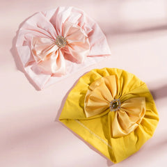 Solid Color Baby Turban Bow Beanie with Rhinestone | Handmade Infant Cap for Girls 0-2 close-up view