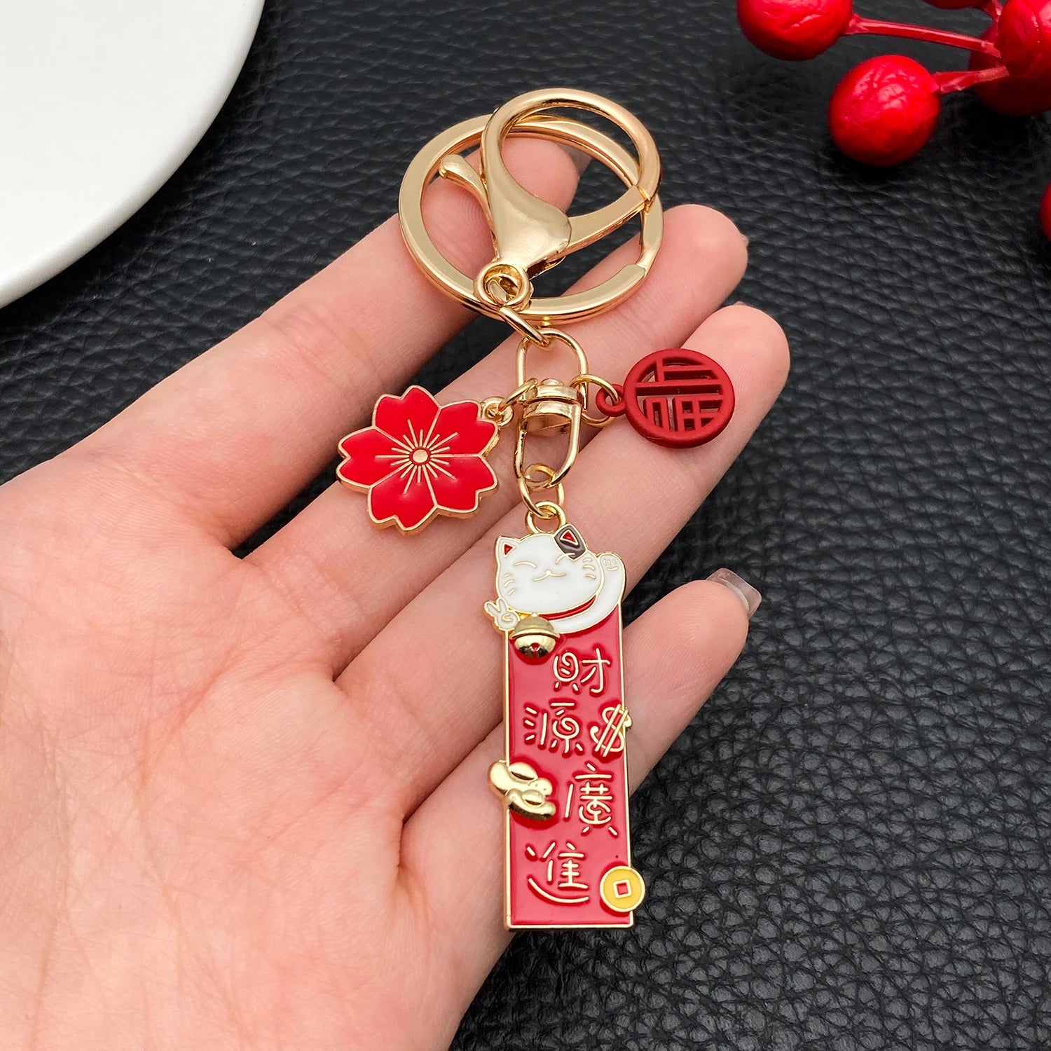 Japanese Maneki-neko (Lucky Cat) Keychain, Japanese Style Koi Fish Car Key Pendant, C lifestyle view