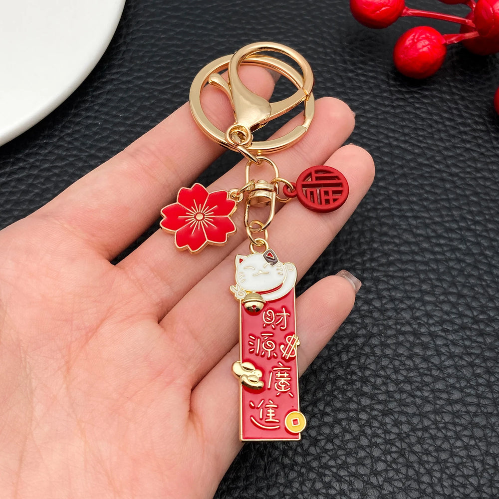 Japanese Maneki-neko (Lucky Cat) Keychain, Japanese Style Koi Fish Car Key Pendant, C lifestyle view