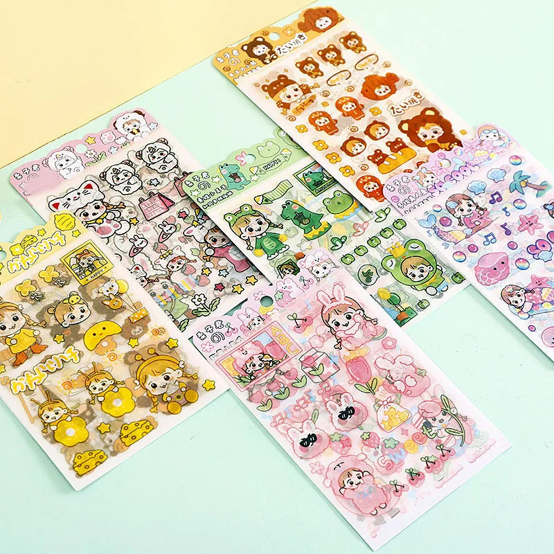 4-Piece Pink PET Sticker Pack | Kawaii Decorative Scrapbooking Set lifestyle view