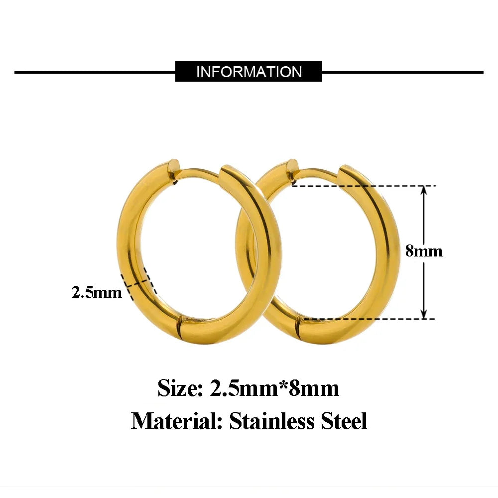 10pcs 18K PVD Gold Plated Stainless Steel Hoop Earrings Women Earrings Men Punk Hip additional angle