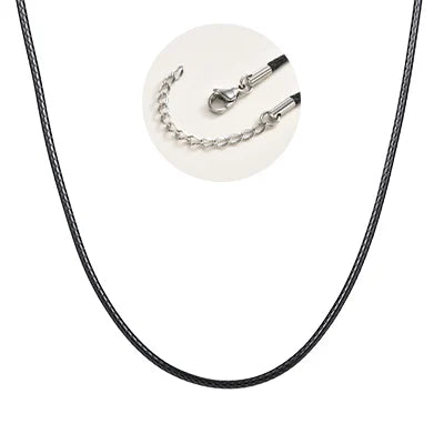 Black Waxed Cord Necklace for Women Minimalist Stainless Steel Clasp 2mm Waterproof W alternate view
