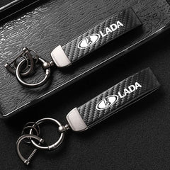 Car Carbon Fiber Style Keychain | Lada Accessory with Microfiber Leather alternate view