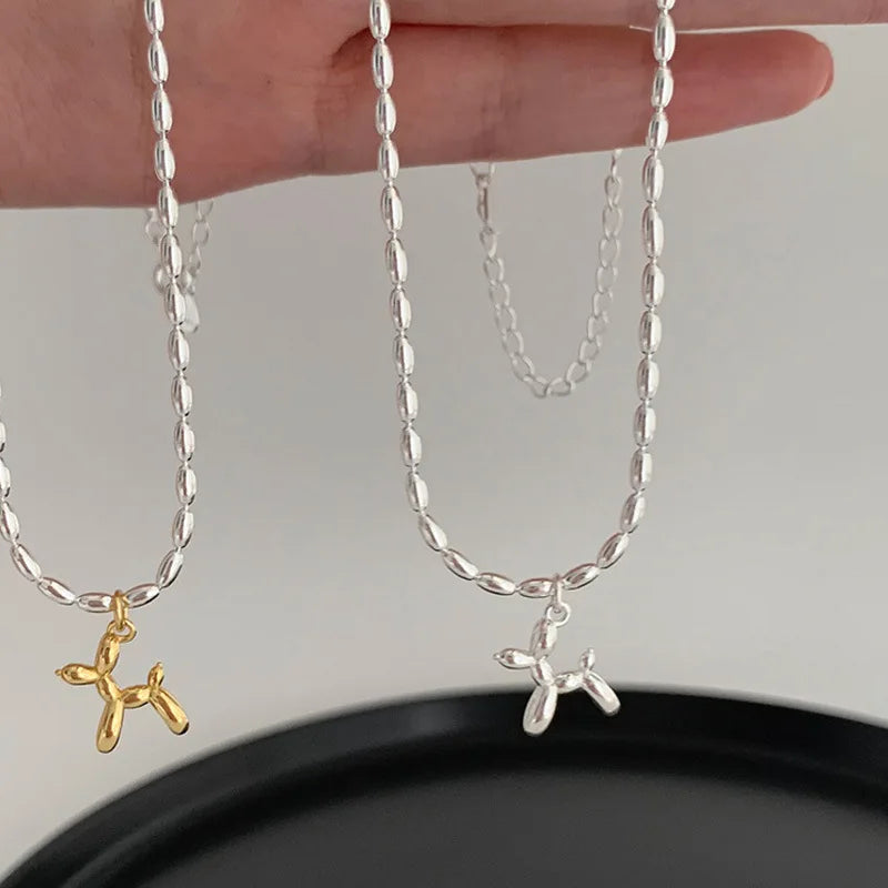 Silver Balloon Dog Pendant Necklace | Cute Animal Charm Jewelry alternate view