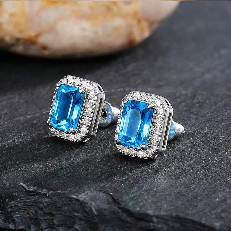 Huitan Rectangle/Square Green Cubic Zircon Stud Earrings Women Elegant Party Accessor lifestyle view
