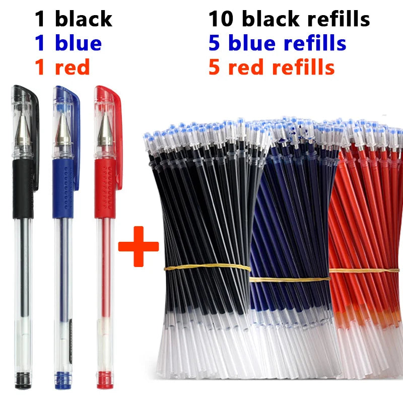 Pens Set Black Blue Red Refill Gel Pen Bullet Tip 0.5mm School detail view