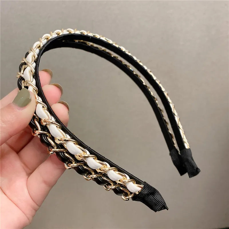 Leather Solid Color Knotted Hairband knitting Hair Hoop Bow Headband Women Girls Retr lifestyle view