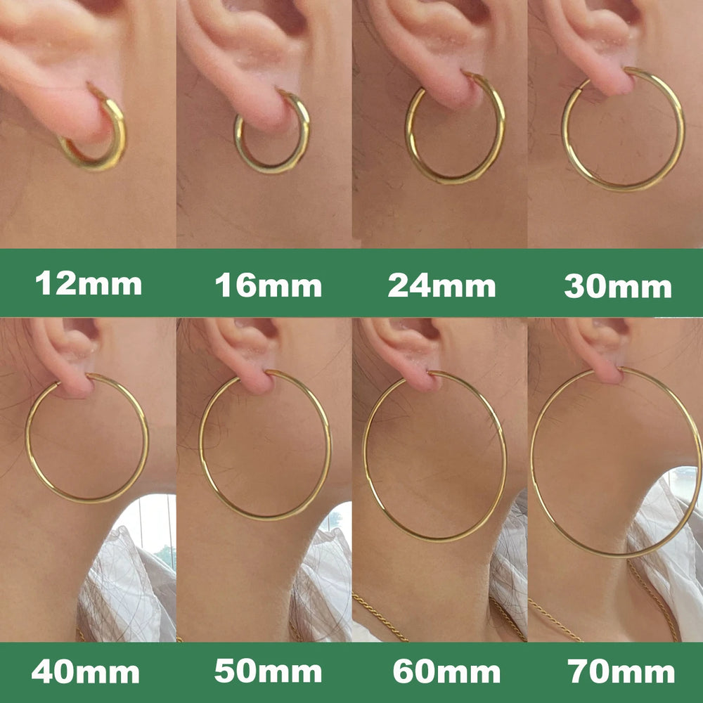 Stainless Steel 12-70mm Minimalist Big Circle Hoop Earrings for Women Trendy Gold Color Metal Smooth