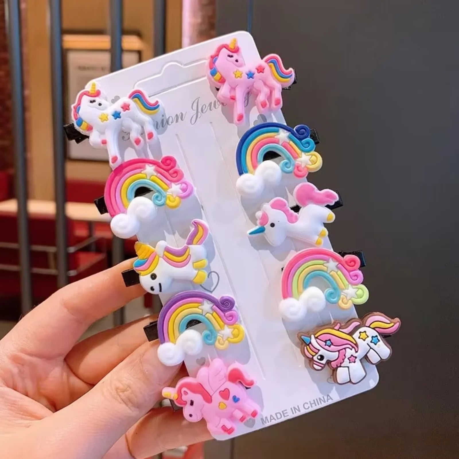10PCS/Set New Girls Cute Cartoon Unicorn Hair Clips Kids Lovely Hairpins Ice Cream additional angle