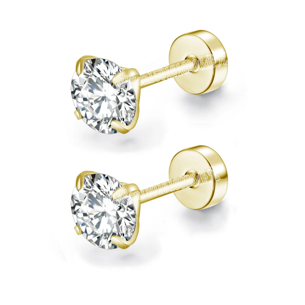 Round Crystal Zircon Stainless Steel Stud Earrings | 4 Color Fashion Non-Allergic Ear lifestyle view
