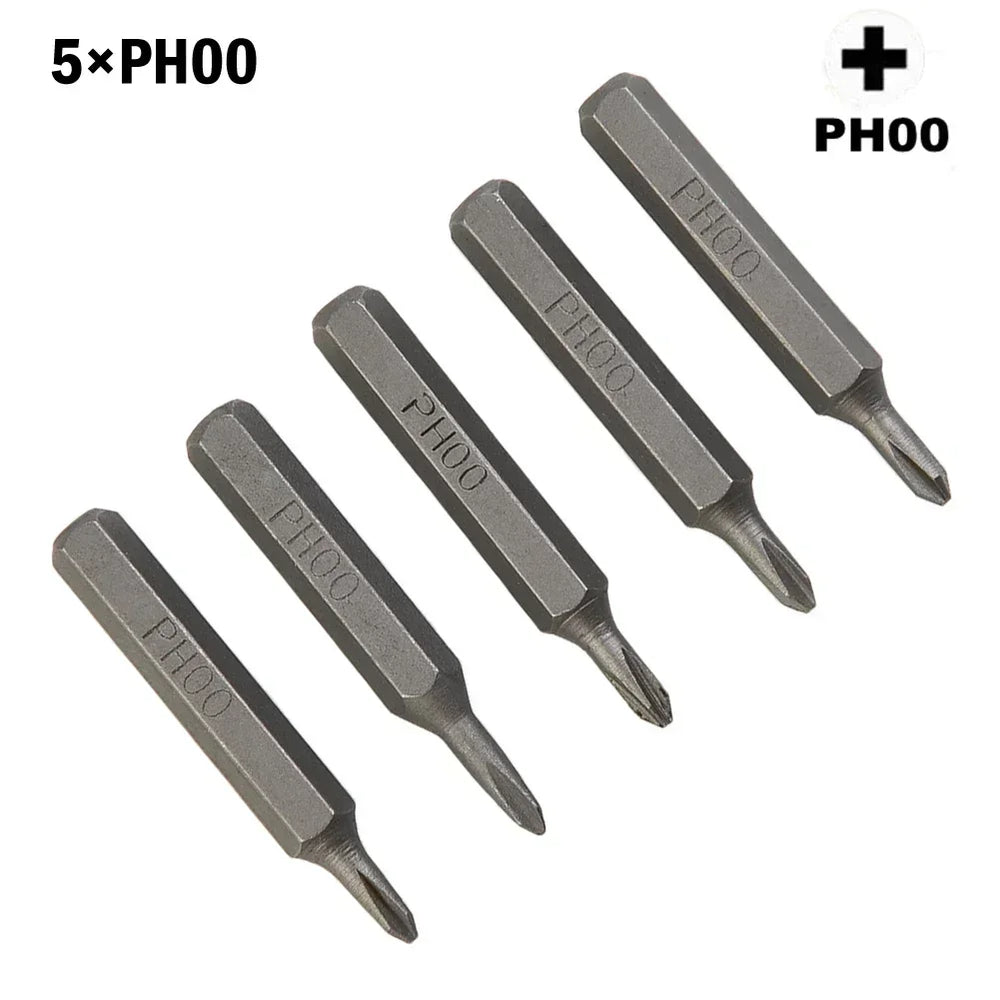 5pcs Cross Screwdriver Bit Set Magnetic Phillips Bits PH0000 to PH2 | 4mm Hex Shank additional angle