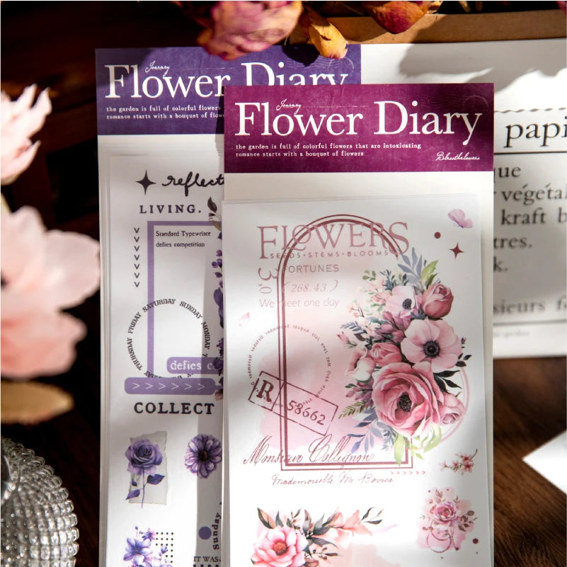 6pcs Flower Shadow Decorative Stickers | Vintage Plant Collage for Scrapbooking and additional angle