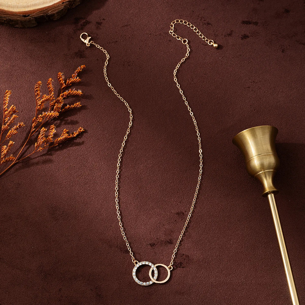 Double Circle Pendant Necklace Gold Color Necklaces for Women Fashion Thin Chain Mini alternate view