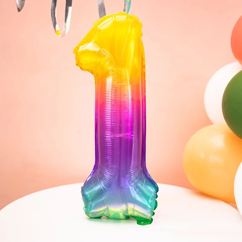 Rainbow Jelly Number Balloon 16 Inch | Birthday Party Decoration close-up view