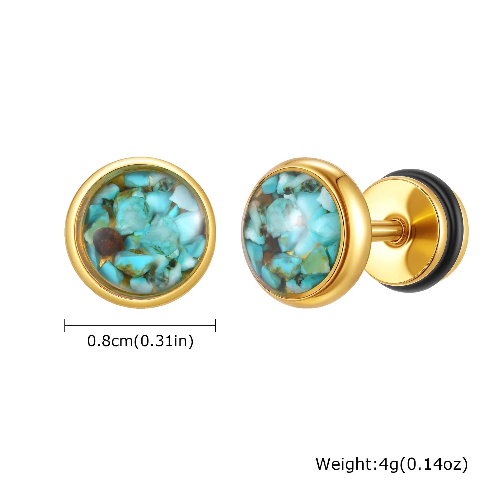 Natural Stone Stud Earrings for Men Boys,Stainless Steel Plated Round Small Earring,Styl detail view