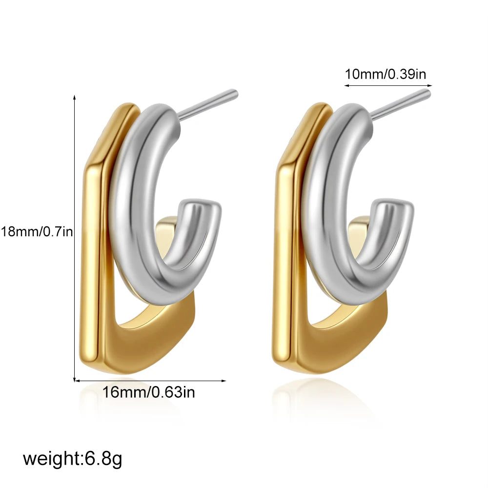 Unique Design Gold Silver Mix Color Geometric Clip Earring Cuff Stainless Steel Squ additional angle