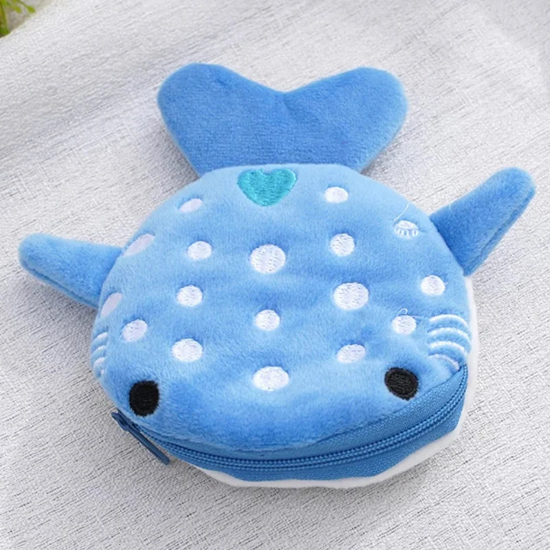 Cartoon Whale Shark Coin Purse | Kawaii Plush Zipper Wallet close-up view