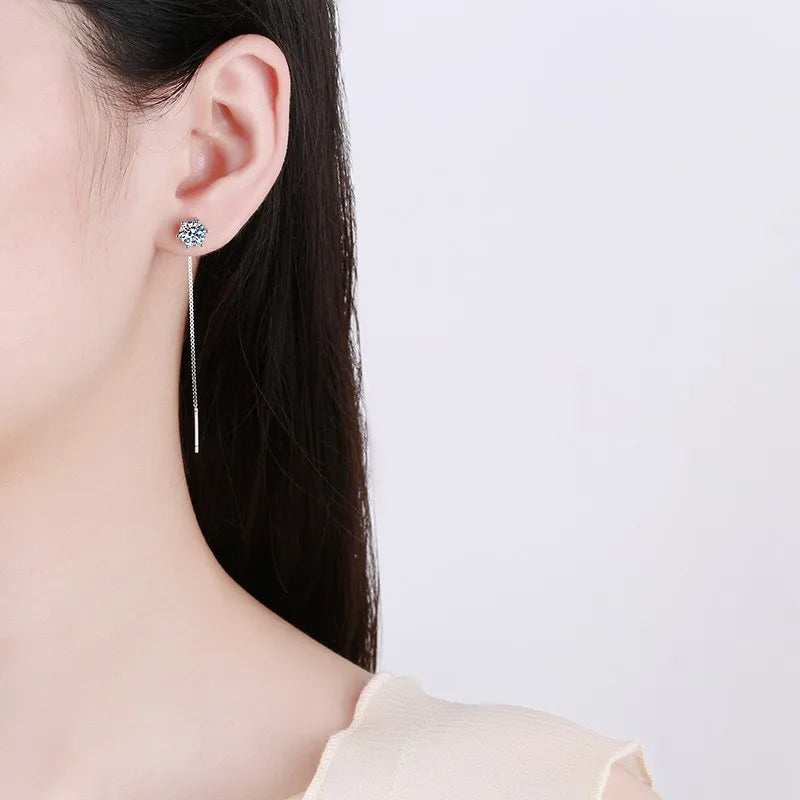 New 925 Sterling Silver Moissanite Earrings for Women Exquisite Girlfriend Wedding Eng close-up view