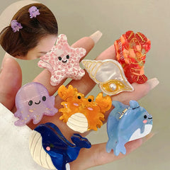 Small Delicate Cute Lovely Acetate Hair Clips Cartoon Whale Seahorse Crab Starfish Hairpins Side Ban