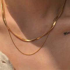 2-Piece Set of Snake Bone Chains, Simple and Stylish Casual 304L Stainless Steel Double-Layered Neck